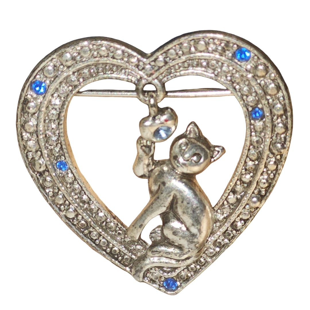 Gorgeous Signed Aai Silver Tone Purple Moonglow Heart Pin Brooch